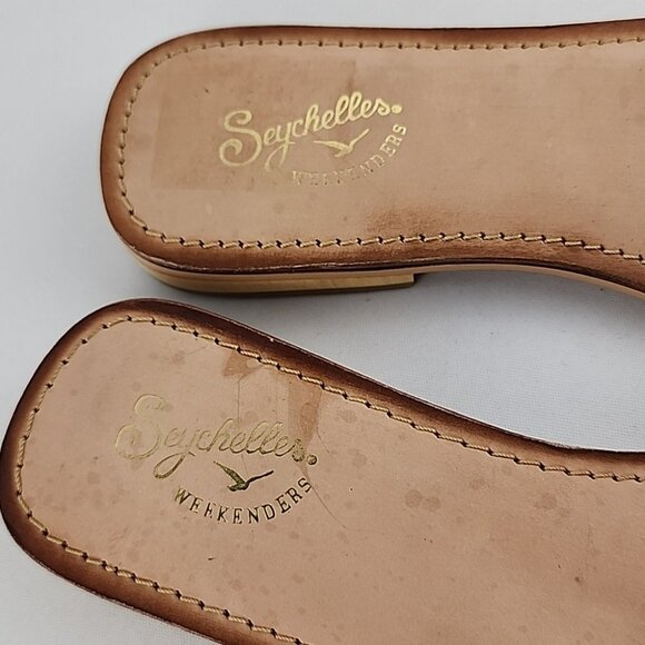 Seychelles Weekenders City Slicker Black Tan Leather Flat Thong Sandal Size 8 - Picture 11 of 12